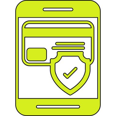 Kalkan simgesi ve vektör illüstrasyonlu akıllı telefon