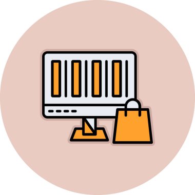 Alışveriş arabalı bir laptop. Web simgesi basit illüstrasyon