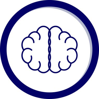 Beyin vektör simgesi. biçim düz yuvarlak renk tuşu, mavi ve gri renkler, beyaz arkaplan