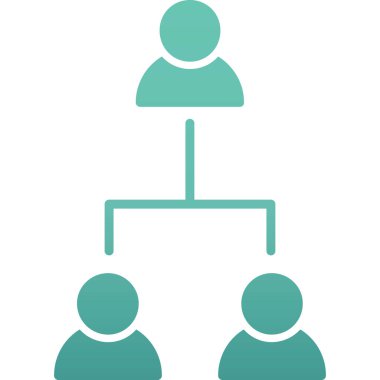 hiyerarşi vektör simgesi. Bu düz yuvarlak sembol gri ve cyan renkleri kullanır ve beyaz arkaplanda izole edilir.