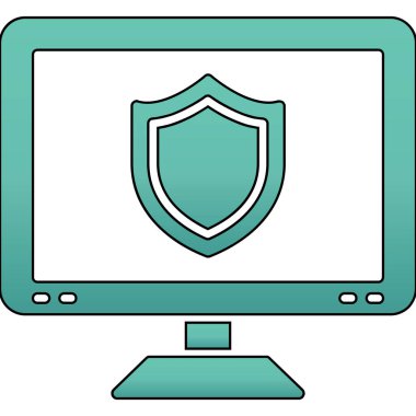 Kalkanda dizüstü bilgisayar simgesi. beyaz arkaplanda izole edilmiş web tasarımı için güvenlik koruma vektör simgesi karikatürü