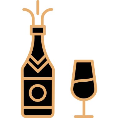 Şampanya şişeleri ve gözlük ikonu, vektör illüstrasyonu