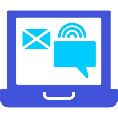 Dizüstü bilgisayarı ve konuşma kabarcığı çizimi olan wifi