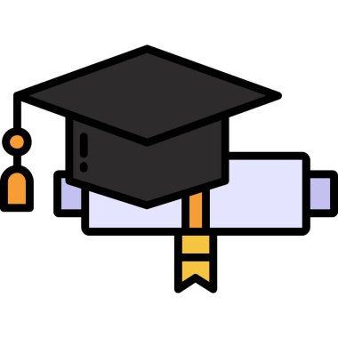 Yüksek lisans renk ikonu vektörü. Mezuniyet tabelası. izole edilmiş sembol çizimi