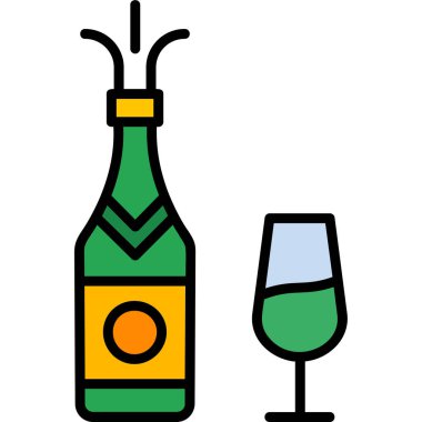 Şampanya doldurulmuş cam ikon içer - taslak şeklinde