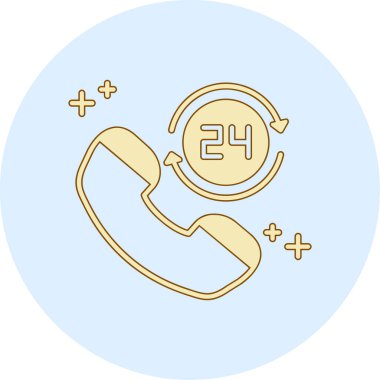 Beyaz arka planda izole edilmiş saat simgesi olan bir hat araması. Çağrı, servis. Onarım için servis simgesini ara. Renkli taslak konsepti. vektör.