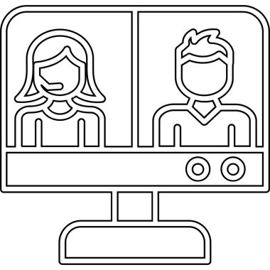 Masaüstü bilgisayarı ve video vektör çizimi tasarımı olan çift