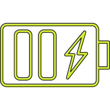 Elektrikli pil simgesi. İnce çizgi yeşil ve beyaz vektör simgeleri.