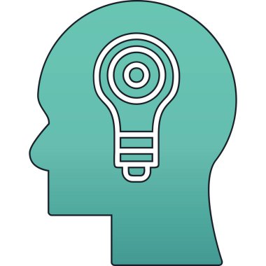 Ampul ikonlu beyin. Beynin ana hatlarını düşün. Beyaz arkaplanda izole edilmiş web tasarımı için vektör simgesi