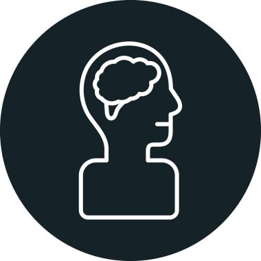 Beyin vektör simgesi. Stil düz yuvarlak sembol, siyah renk, yuvarlak açıları, beyaz arka plan.