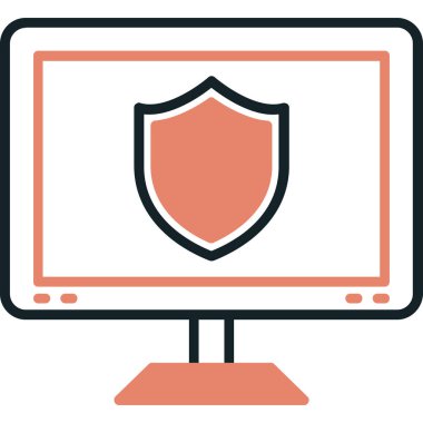 Güvenlik kalkanı ikon vektör illüstrasyon tasarımı ile bilgisayar monitörü