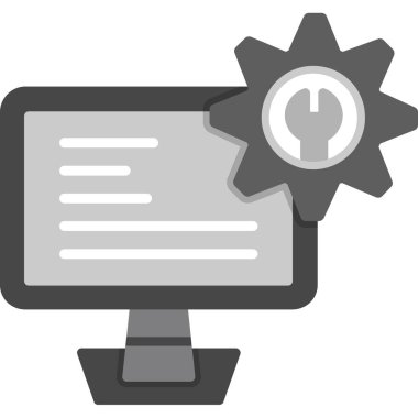 Dişli ve ampul simgeli bilgisayar monitörü, basit tasarım