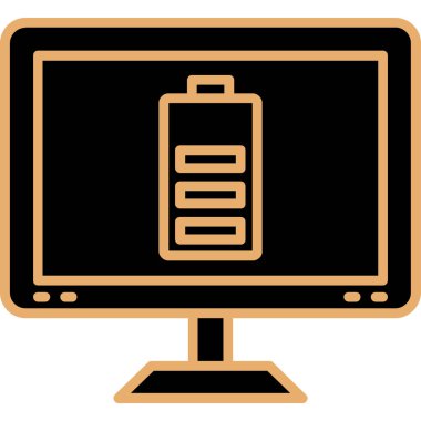 Batarya ikonlu laptop. Web için tablet vektör simgesi olan bataryanın özet çizimi