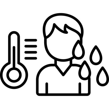 Sıcaklık ve termometre simgesi olan adam, satır biçimi