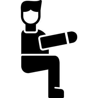 Adam dizüstü bilgisayar simgesiyle oturuyor. Web için dizüstü bilgisayarı vektör simgesi olan bir adamın basit illüstrasyonuName