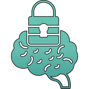 Beyin ikonu ile kilitle. Web için beyin ve beyin vektör simgesinin özet çizimi