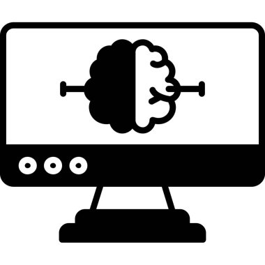 Beyin simgesi olan beyin bilgisayarı, siluet biçimi