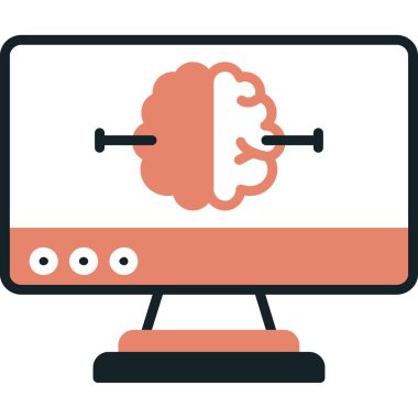 Beyin ikonu vektör çizimi olan bilgisayar ekranı ve bilgisayar