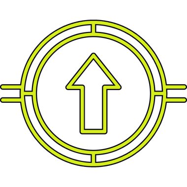 Yeşil ve sarı okların vektör çizimi. Sarı renkli bir daire.