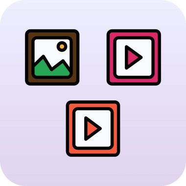 Farklı renk çalma düğmesine sahip dört simge seti