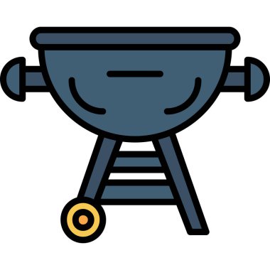 bbq ızgara simgesi renk ana hatları vektörü