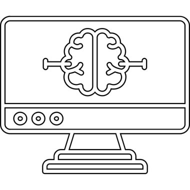 Beyin ve dişli bilgisayar monitörü vektör illüstrasyon grafik tasarımı