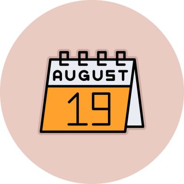 Ağustos 19 takvim günü simgesi, vektör illüstrasyonu