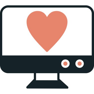 Kalp, illüstrasyon veya simge içeren bilgisayar monitörü, beyaz arkaplan üzerindeki vektör