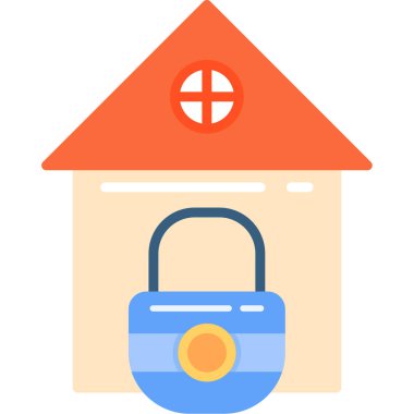 Evin güvenlik kilidi simgesi. Web için ev kilidi vektör simgelerinin düz çizimi