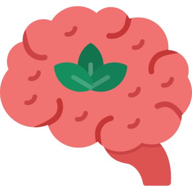 Yaprak ikonlu beyin. Web tasarımı için beyin ve bitki vektörü simgesinin düz çizimi