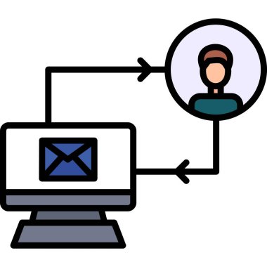 E- posta simgesi olan bilgisayar. Web için bilgisayar e- posta vektör simgelerinin basit çizimi