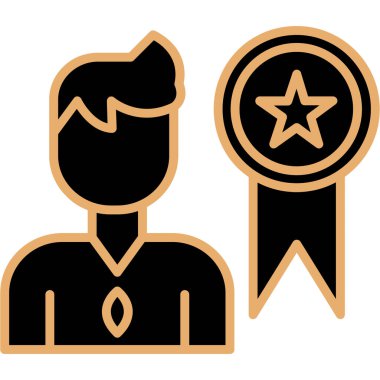 Yıldız ikonu olan bir iş adamı. Yıldızlı ve altın yıldız vektör ikonlu bir adamın basit bir çizimi