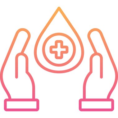 Kan damlası simgesi, konsept, illüstrasyon, sembol, vektör işareti, doğrusal sembol olan eller