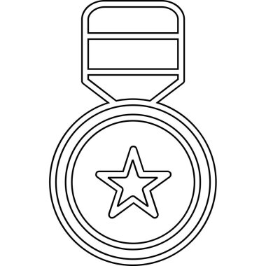 Yıldız ikonlu bir madalya. Beyaz üzerine izole edilmiş kurdele vektör illüstrasyonlu yıldız çizgisi