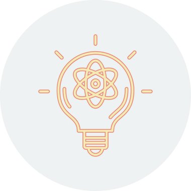 Beyaz arkaplan ile izole edilmiş beyaz çizgi atom simgesi. Nükleer, eğitim, nükleer fizik, bilimsel araştırmaların sembolü. turuncu çember rastgele noktalar. vektör.