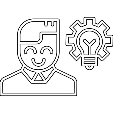 İş adamı ve vites simgesi. çizgi tasarımı. özet vektör illüstrasyonu.