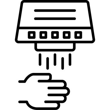 Dizüstü bilgisayar ikonu olan el. Beyaz arkaplanda izole edilmiş web tasarımı için metin vektör simgesi ile özet el