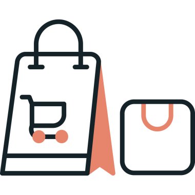 Sepet ve etiket vektör illüstrasyon tasarımlı alışveriş torbaları