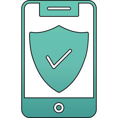 Kalkan ikonlu cep telefonu. akıllı telefon vektör illüstrasyonunun düz tasarımı.