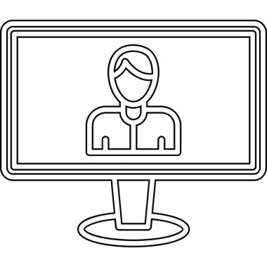 Masaüstü bilgisayarı ve ofis sandalyesi vektör illüstrasyon grafik tasarımına sahip iş adamı