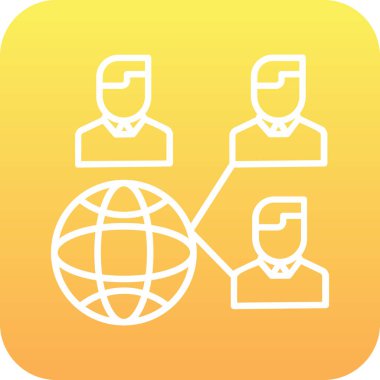 küresel bağlantı vektör simgesi. biçim düz sembol, sarı renk, yuvarlak açılar, beyaz arkaplan