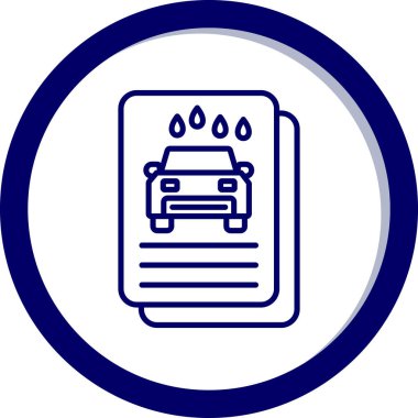 Araba yıkama ikonu. Vektör biçimi yuvarlak açıları, kobalt rengi ve beyaz arkaplanı olan düz ikonik semboldür.