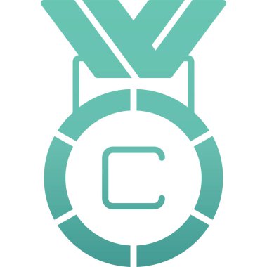 Madalya ödülü ikonu. biçim iki renkli düz sembol, yumuşak mavi renkler, yuvarlak açılar, beyaz arkaplan