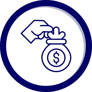 Para çantası vektör simgesi. Tarzı daire daire sembolü, kobalt rengi, açılar, beyaz arka plan yuvarlak