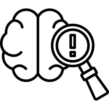 Beyin ikonlu büyüteç. vektör illüstrasyonu