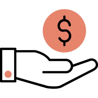 El ele tutuşan bozuk para dolar simgesi taslak biçiminde