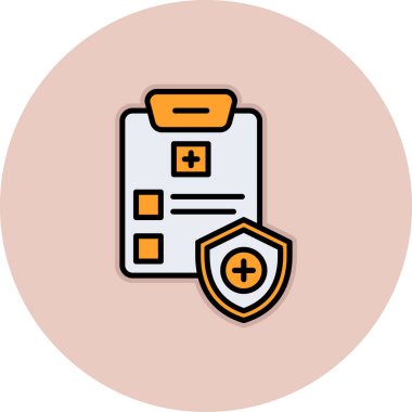 Ana hatları doldurulmuş tıbbi kayıt simgesi beyaz arka planda izole edilmiş. Sağlık sigortası. Tıbbi kontrol işaretleri simgesi içeren bir belge oluştur. vektör