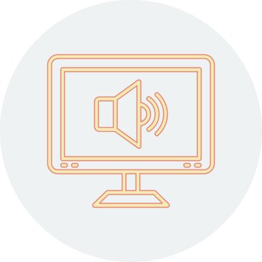 Hoparlör ikonlu bilgisayar. İnce çizgi tasarımı. vektör illüstrasyonu.