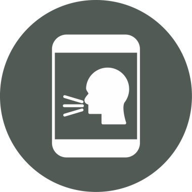 Akıllı telefonlu insan kafası açık kafa simgesi, düz tasarım, kare