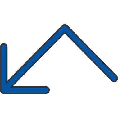 Mavi ve beyaz çizgili bir üçgen ve ev ikonu. Beyaz arka planda izole edilmiş. vektör illüstrasyonu.